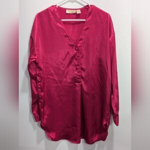 Vintage Victoria's Secret Gold Label Fushcia Pink Long Sleeve Nightshirt Satin M